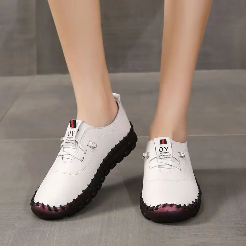 

Plus Size 43 Orthopedic female shoe 2023 Newly Handmade Stitch Loafers Shoes for Women Moccasins Mother Ladies Leather Sneakers