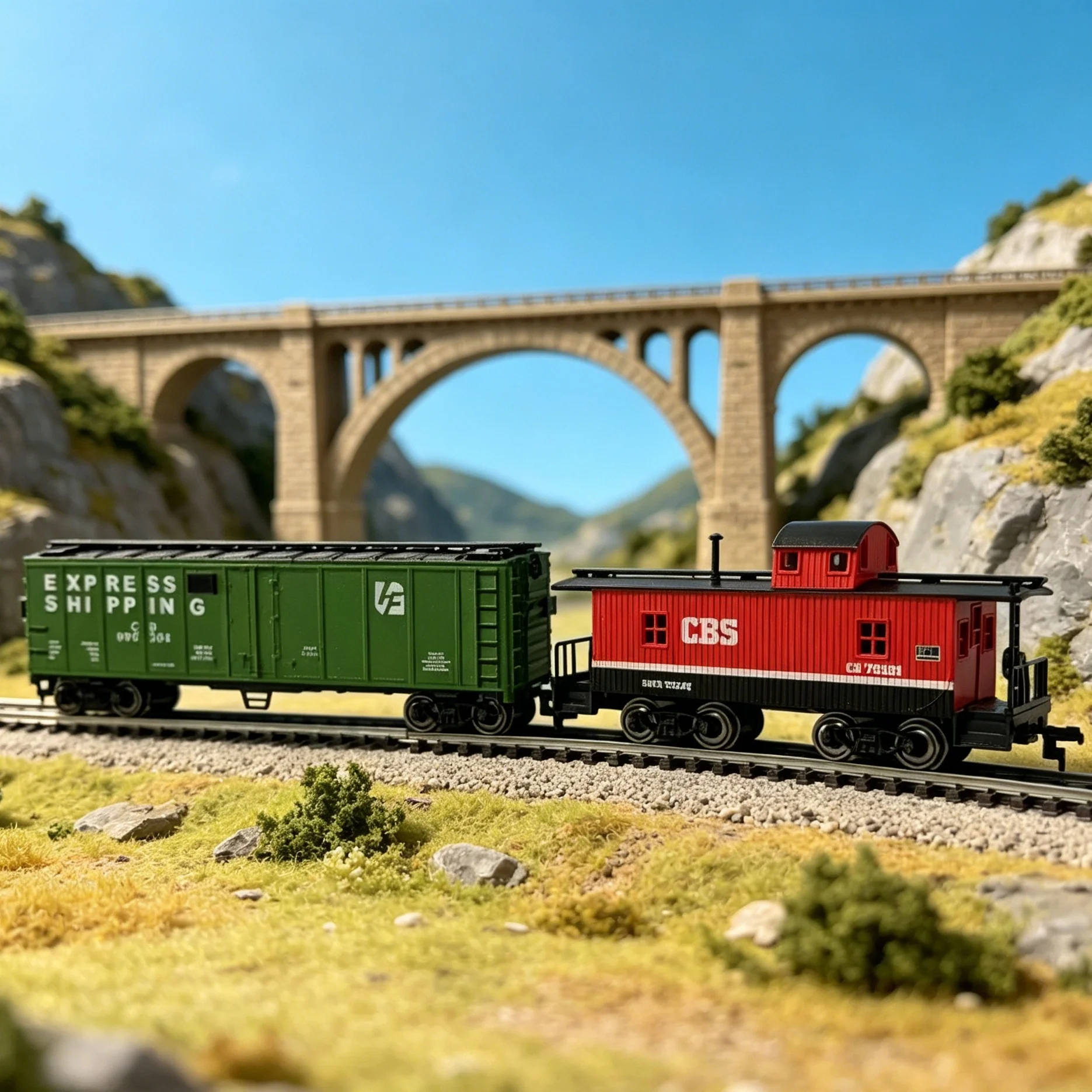

1:87 HO Scale Green Express Shipping Box Car with Red Caboose Freight Train Model for Kids Toy & Collectibles
