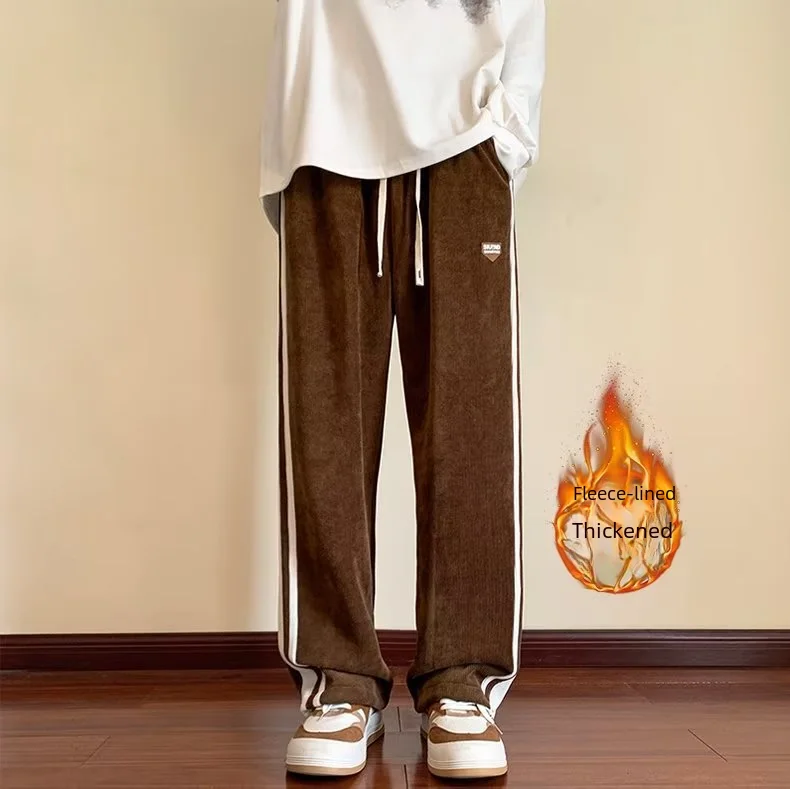 Men's Spring/summer Loose-fit Corduroy Trousers Fleece-lined Thickened Casual Straight-leg Bell Bottoms