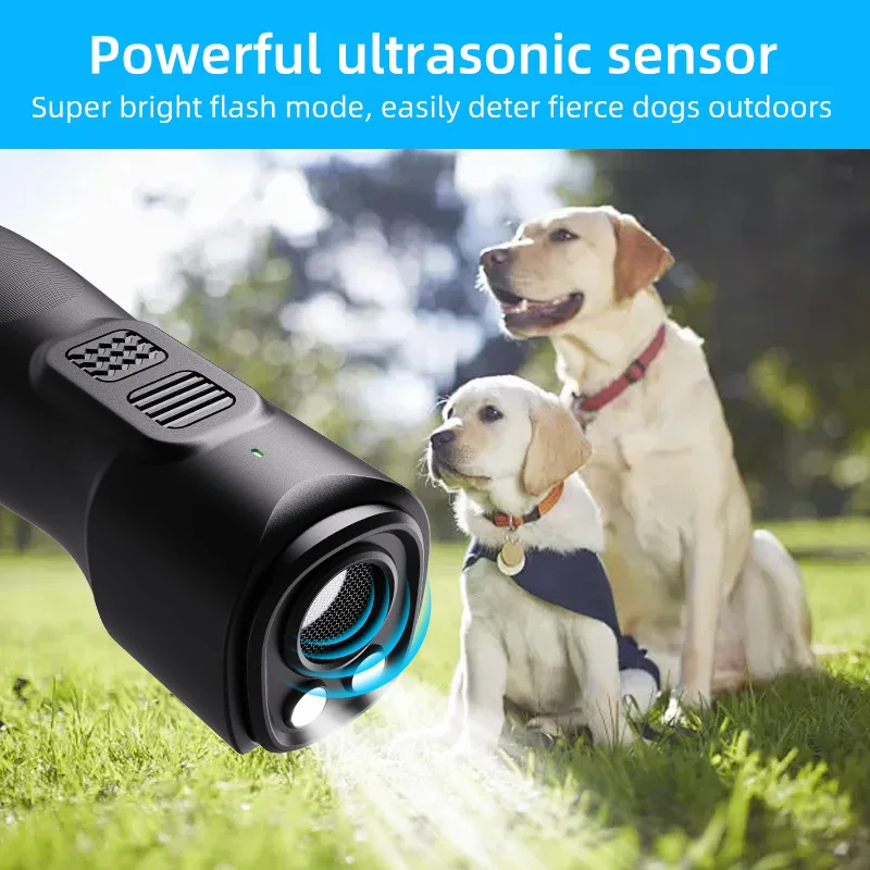 Mini Dog Repeller Outdoor, Ultrasonic Deterrent with LED Strobe Light for Runners Cyclists Delivery Men, Rechargeable Handheld D