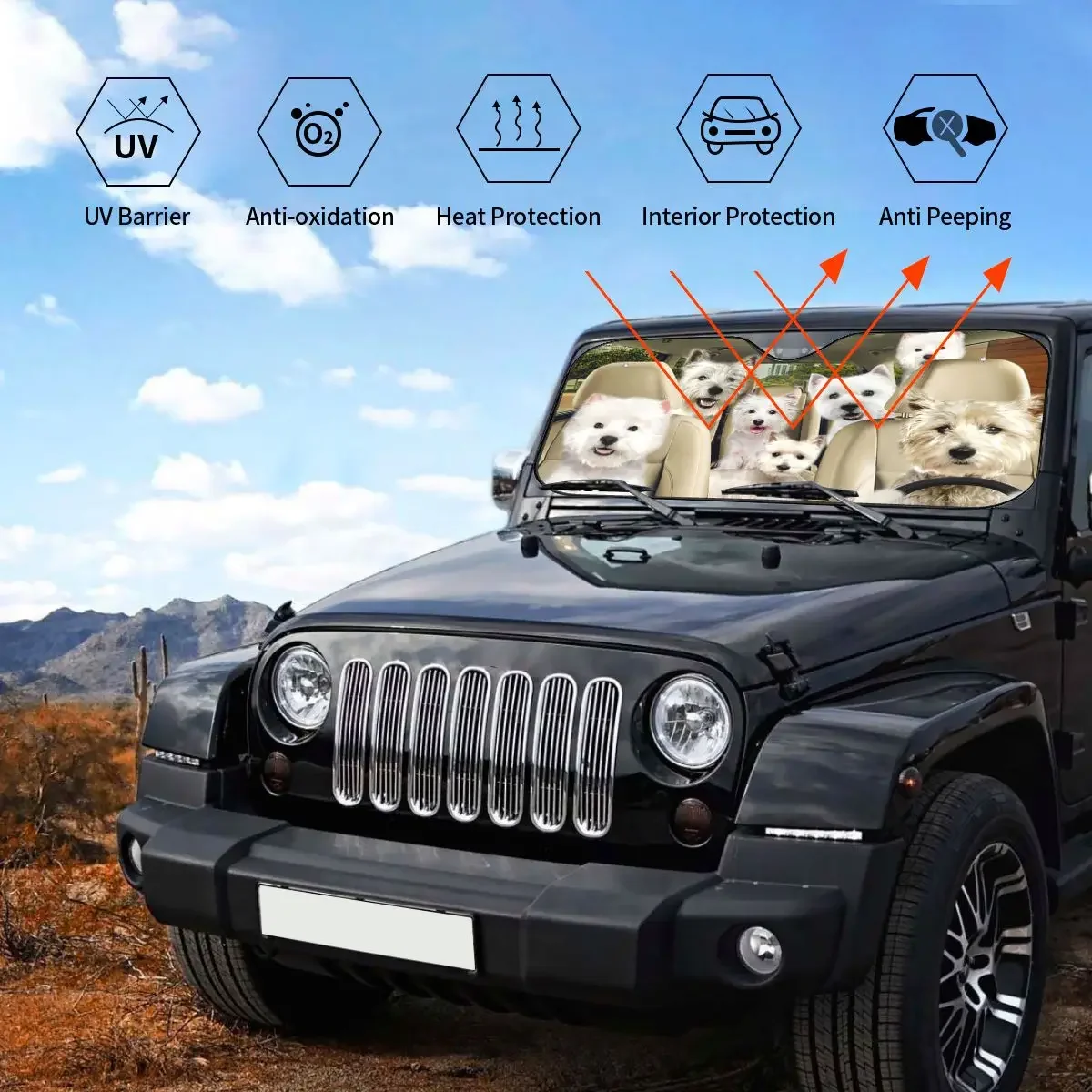 

Westie-parasol para el parabrisas del perro West Highland Terrier, protector Solar, 76x140cm