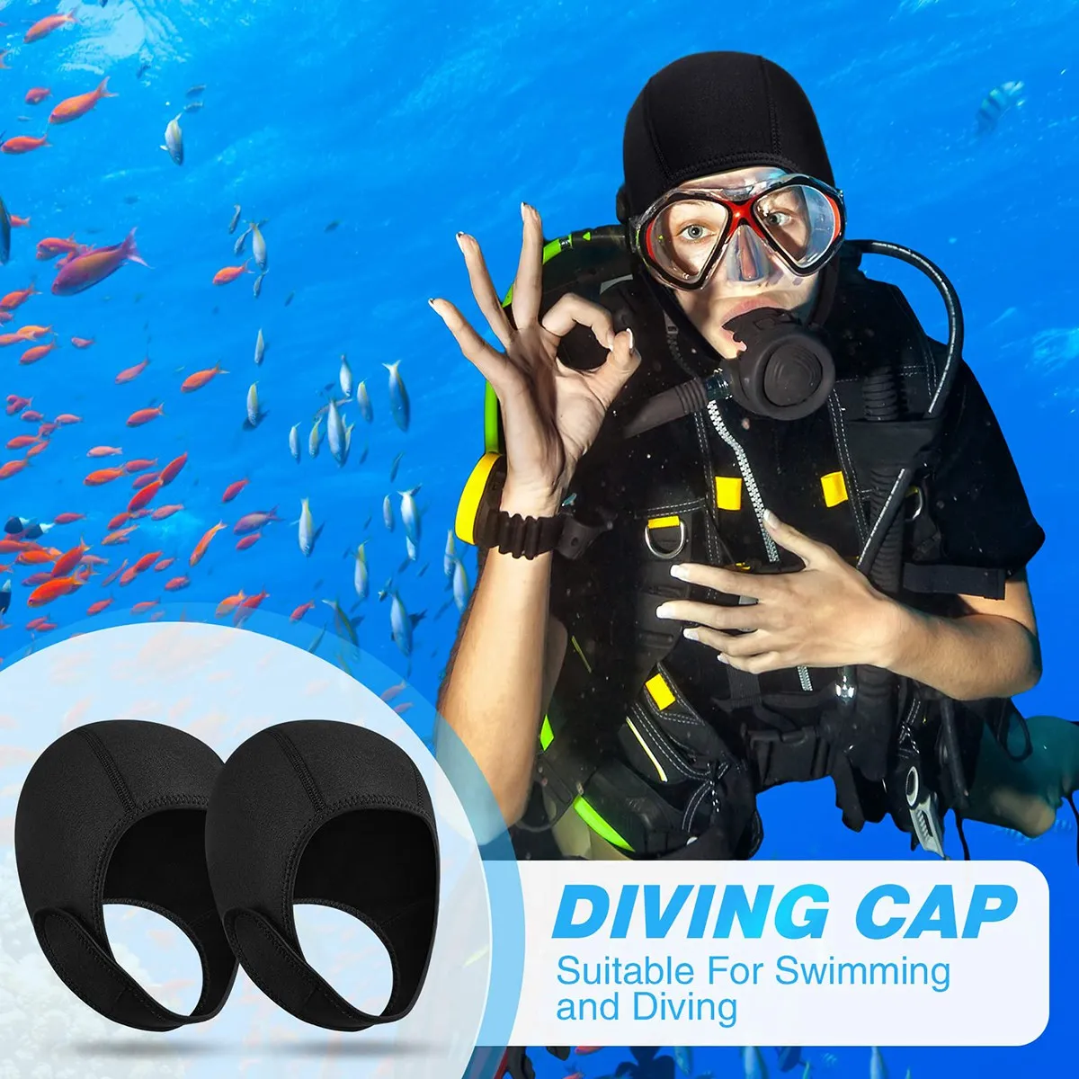 NALFI-Wetsuit Hood Cap Scuba Diving Cap With Chin Straps Surf 2.5 Mm Diving Cap For Men Women Sailing Water Sports