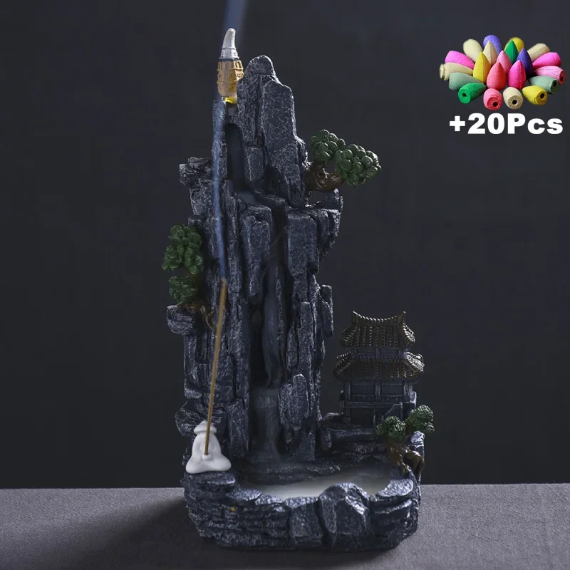 

20 Incense Cones Waterfall Backflow Zen Yoga Tea Room Decoration Micro landscape Stick Holder Ashtray