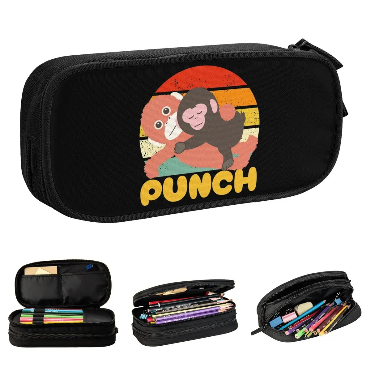 

Cute Baby Monkey Punch Retro Sunset Pencil Case Pen Box Bags Kids Big Capacity Office Zipper Pencilcases