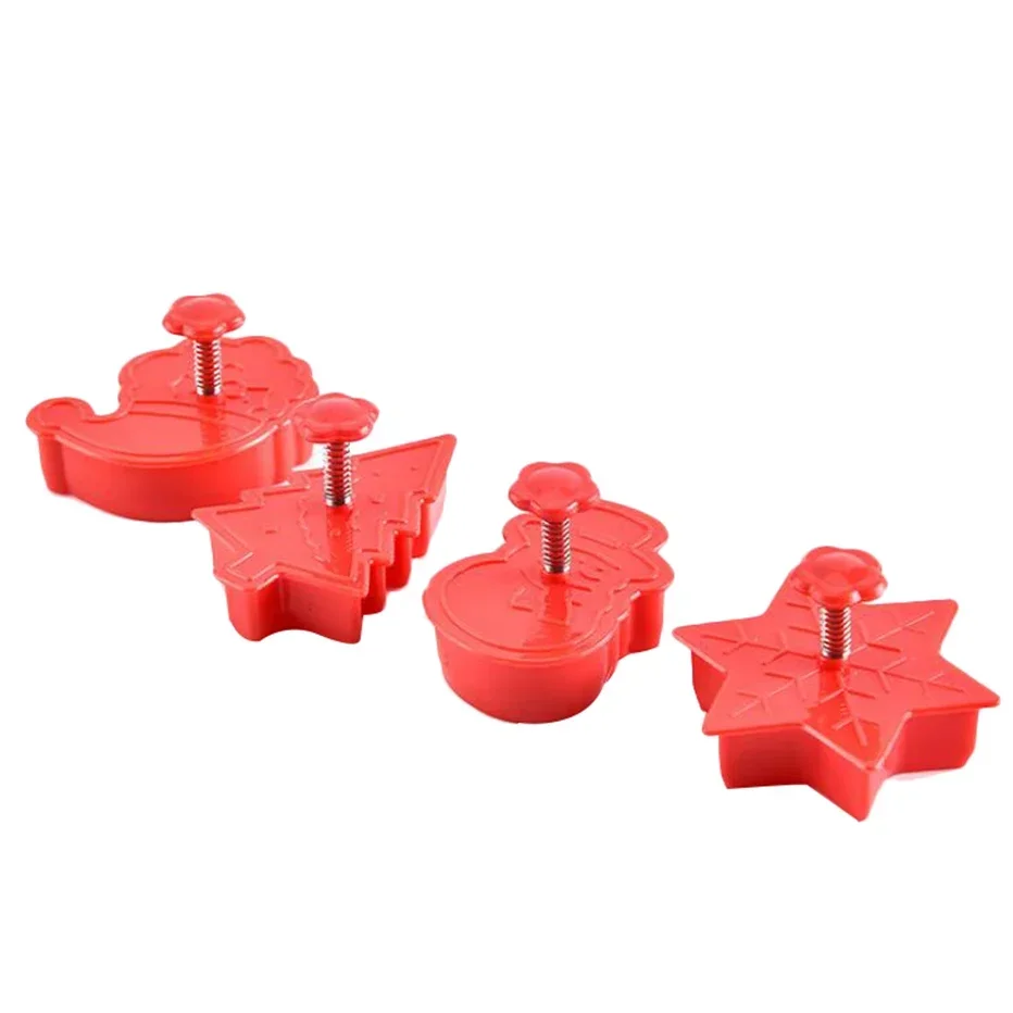 KHGDNOR Plastic Biscuit Presser Christmas Cookie Maker Mold 4pcs/set Cake Plunger Cutter Baking Moulds