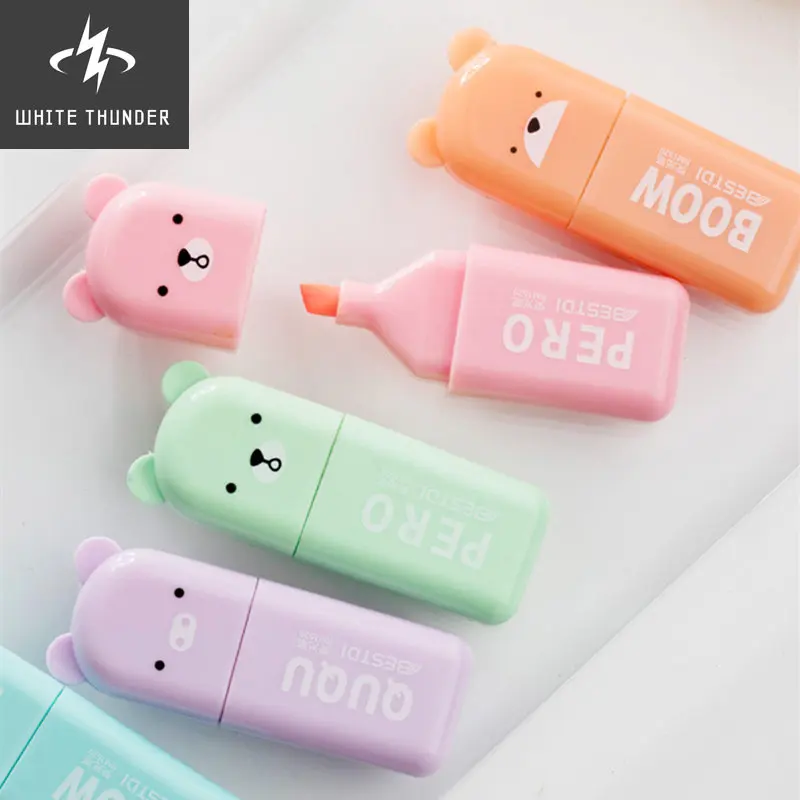 

4/5/6pcs Cartoon Bear Color Highlighter Marker Pens Set 1-3mm Oblique Tip Spot Liner Drawing Highlighting Tools School F283