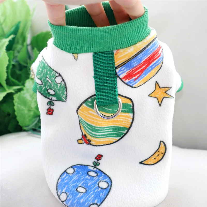 Winter Traction Puppy Clothing Teddy Planet Pattern Hoodie Pet Warm Bottoming Shirt Cartoon Dog Clothes XS-XL