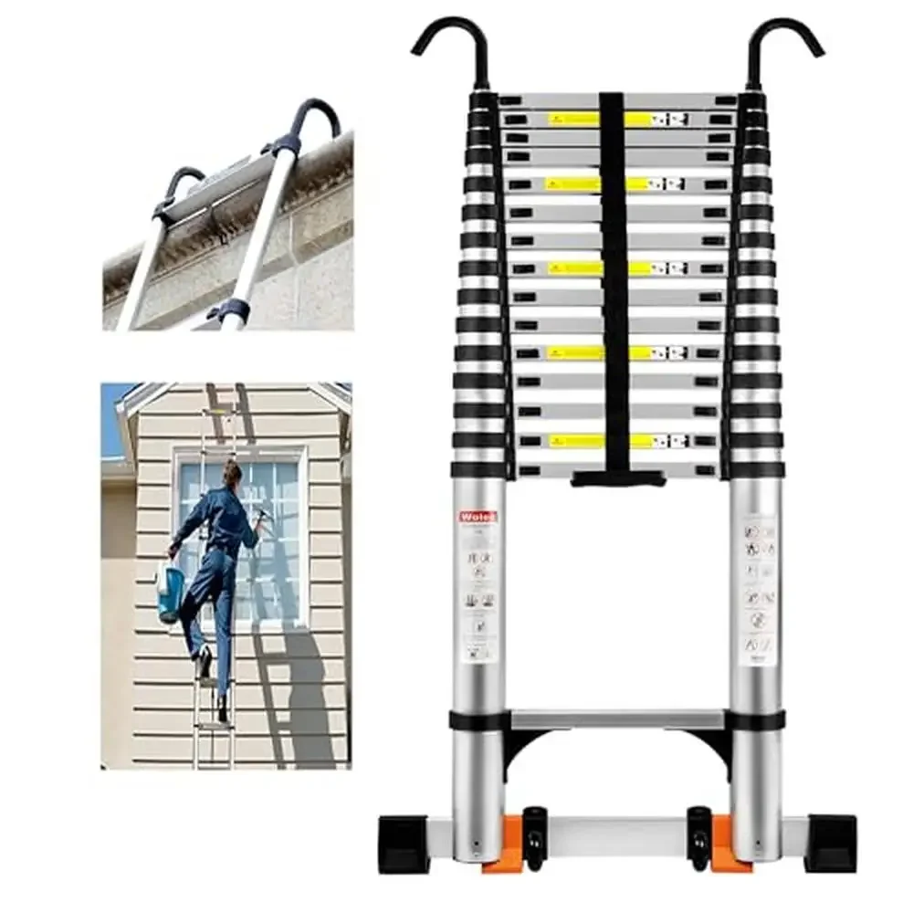 سلم ألومنيوم متداخل بطول 20.3 قدم مع مثبتات وعجلات شديدة التحمل بسعة 330 رطلًا لتنظيف المنزل وتجديد الحديقة #1