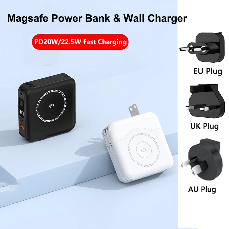 

Magnetic Wireless Power Bank with Cable AC Plug Wall Charger 22.5W Fast Charging for iPhone 16 iWatch Airpods Macbook Powerbank