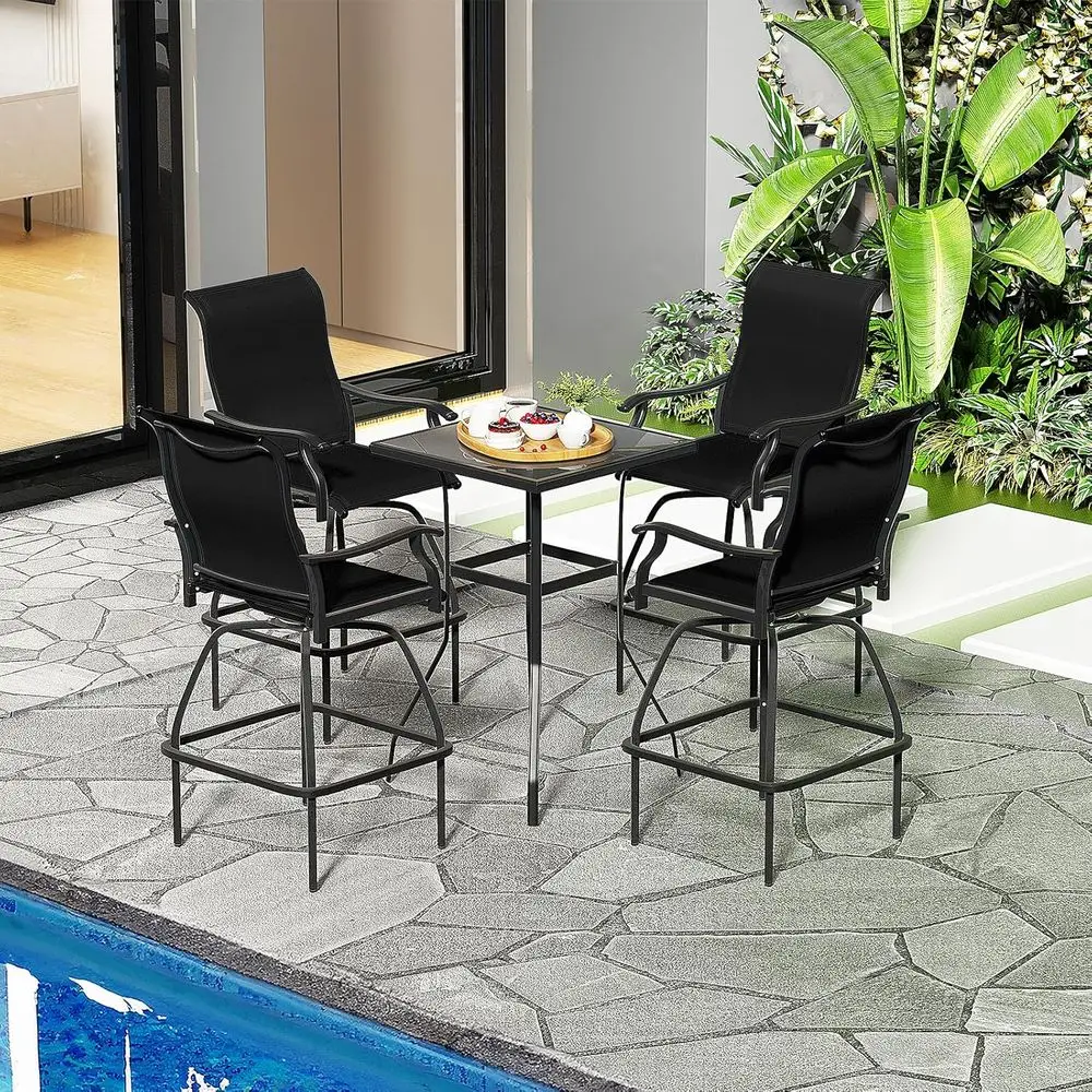

2pcs Outdoor Swivel Bar Stools Set, Lake Blue Textilene Cushions, All-Weather Stability