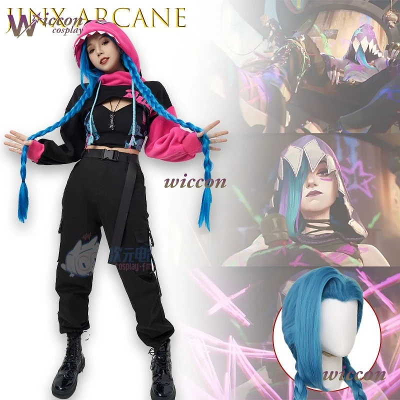 

Jinx Arcane Hoodie Cosplay Costume Authentic Game Replica Anime Outfit Holiday Special Edition Blue Hair Halloween Party Cos