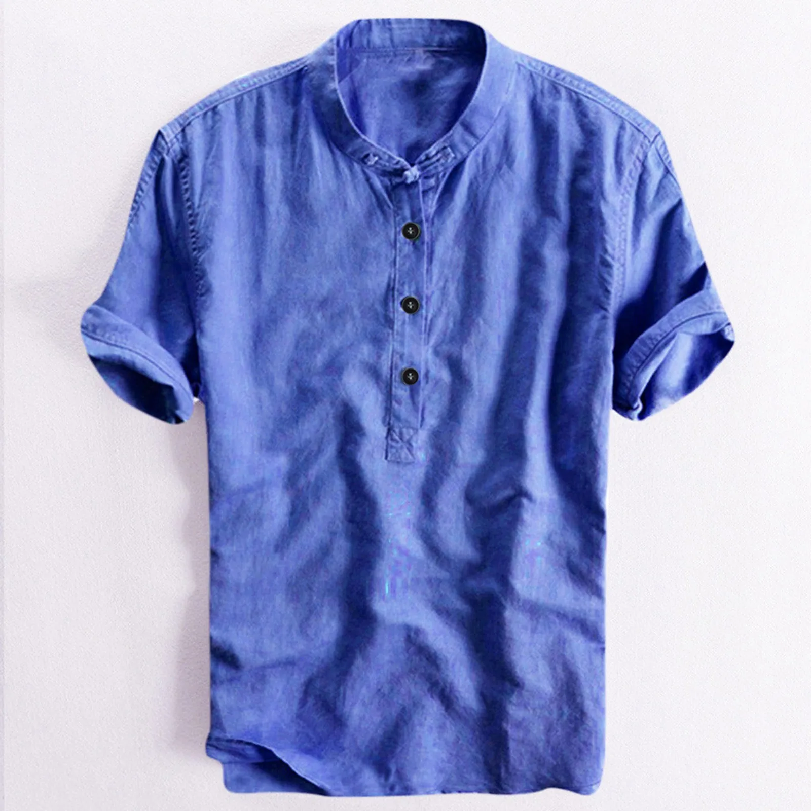 Cotton Linen Shirt Stand Collar Shirts Short Sleeve Shirts For Men Thin Camisas Blusas Breathable Quick Dry Tops Outfits 2023