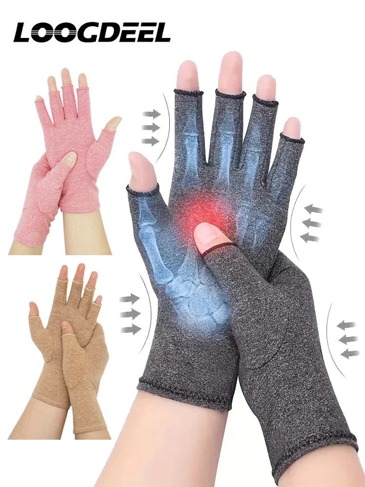 LOOGDEEL 1Pair Compression Gloves Wrist Support Arthritis Hand Brace Wristbands Women Men Half Finger Fitness Pressure Gloves