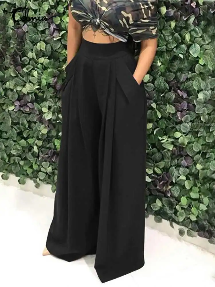 Casual Loose Pants Celmia Women 2023 Autumn Fashion Wide Leg Lightweight Trousers High Waist Pleated Belted Solid Pantalon Femme