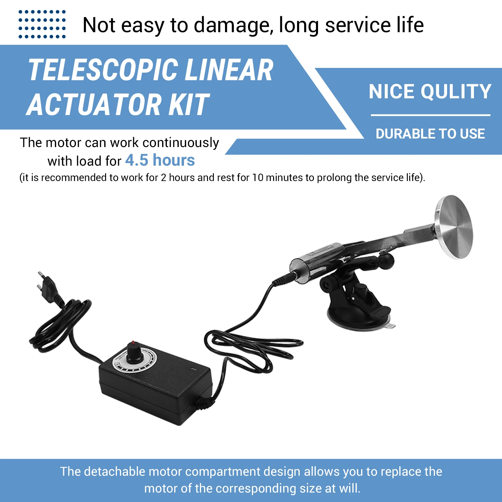 RIRI Teleskop-Linearaktuator mit 60-mm-Platte, 45-mm-Hub, großer Schub, DC-Hubkolbenmechanismus, Motor mit variabler Geschwindigkeit, EU-Stecker