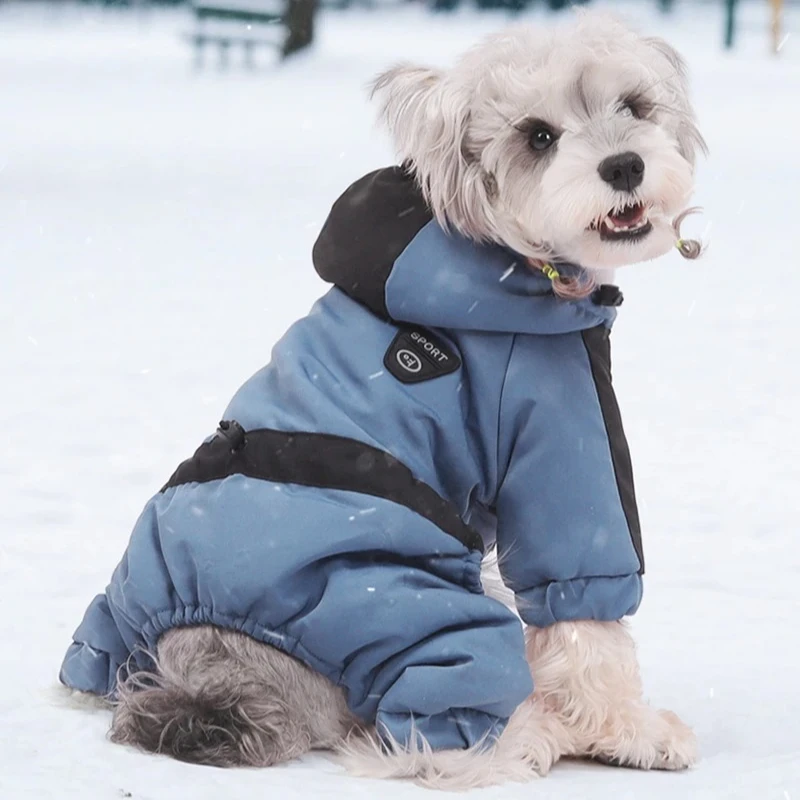 سترة قطنية دافئة بأربعة أرجل للكلاب بغطاء للرأس من الجرافين المقاوم للماء للحيوانات الأليفة، سترة مطابقة الألوان لملابس الكلاب #1