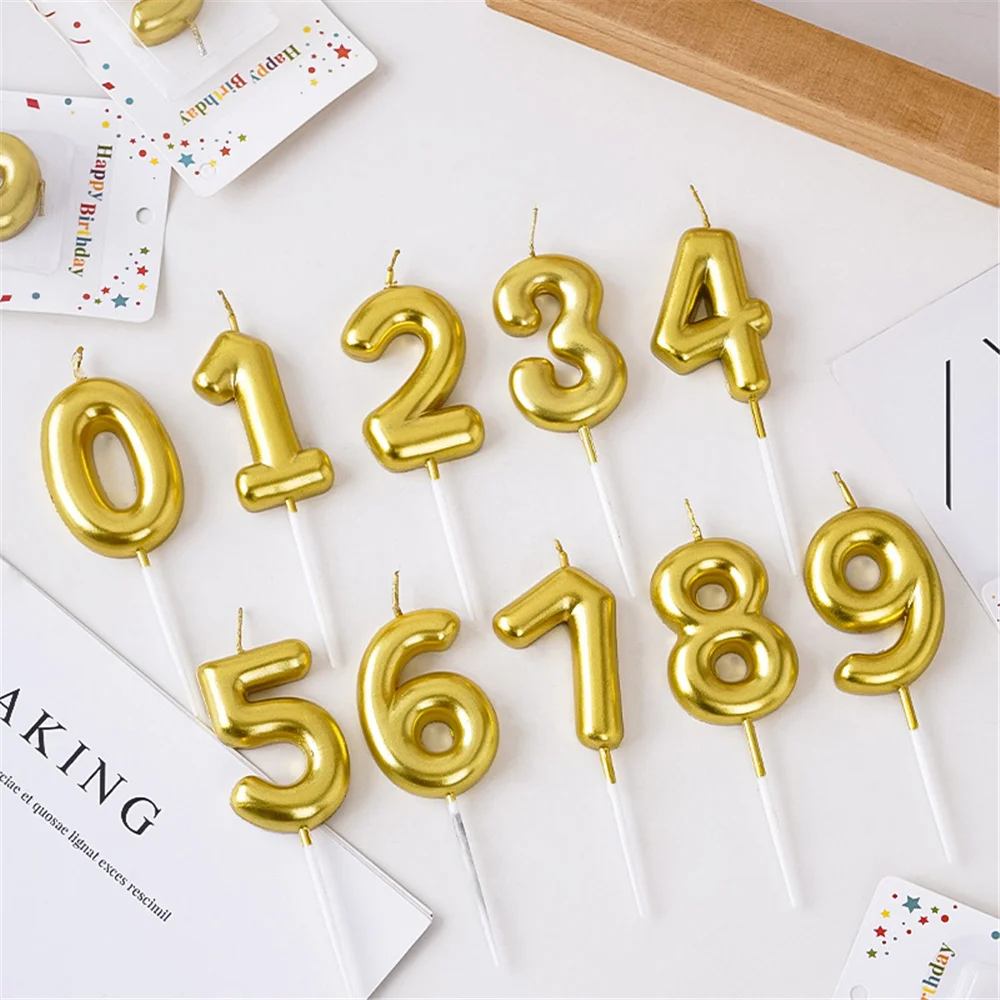 10pcs Number Birthday Candles Opera House Digital Happy Birthday Candle Cake Decoration Party Bright Gold Silver Creative Candle