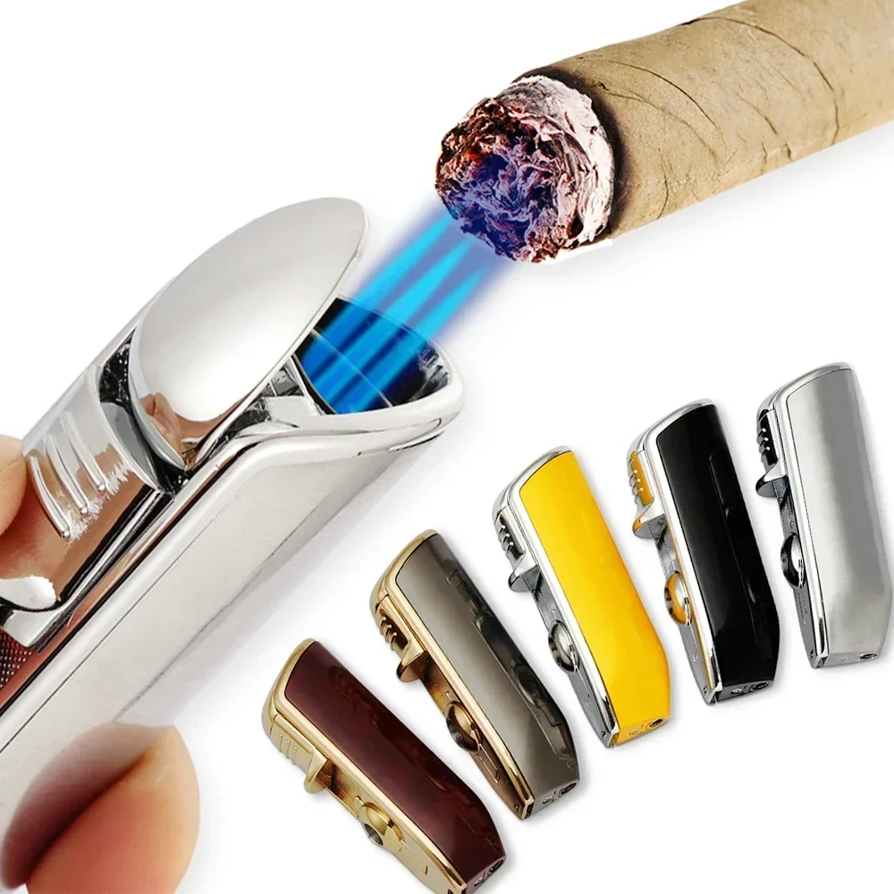 COHIBA Cigar Lighter Three Fire Straight Blue Flame Windproof Portable Inflatable Lighter with Cigar Knife Metal Lighter