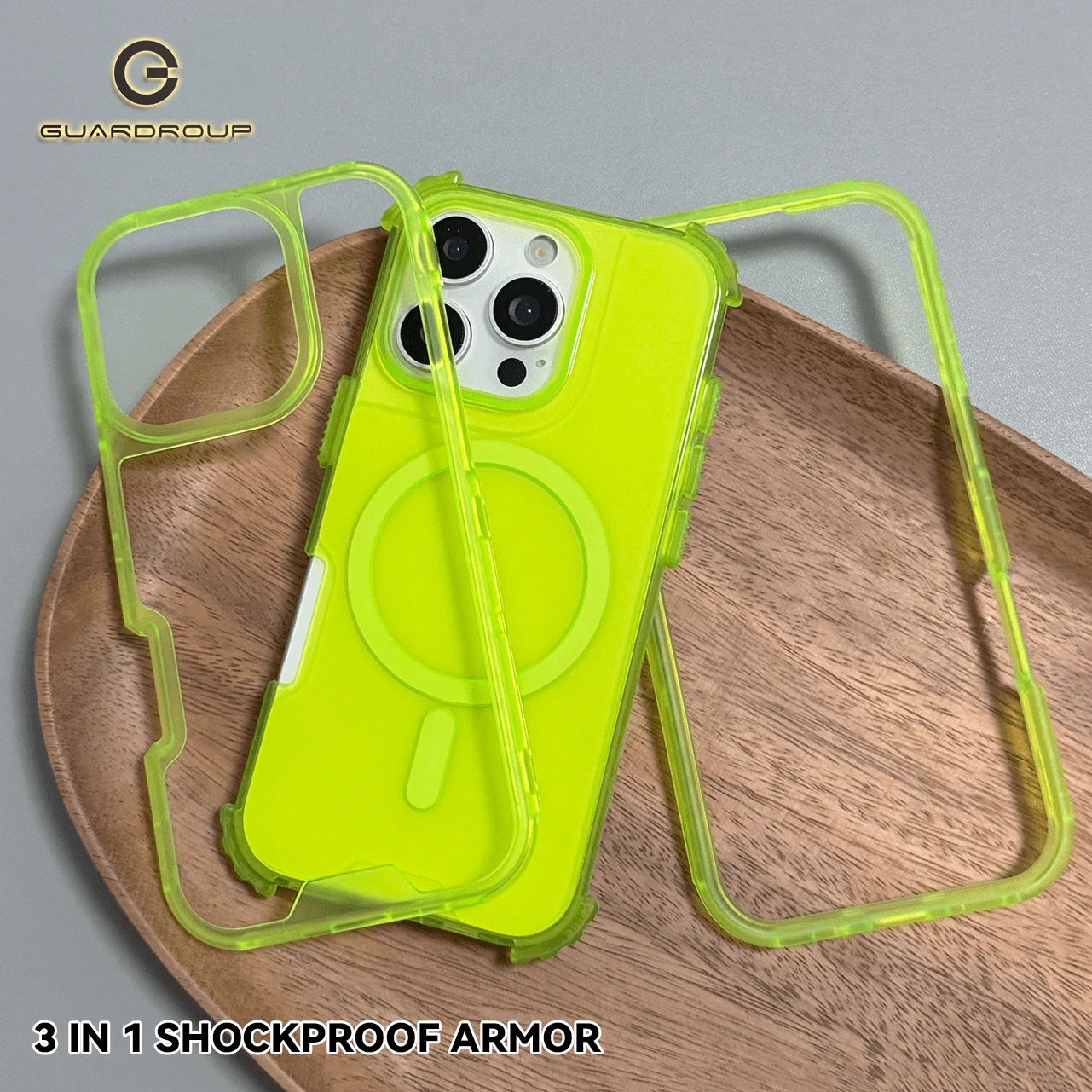 เคสกันกระแทกแบบแม่เหล็ก 3 in 1 สีนีออน สำหรับ Magsafe สำหรับ iPhone 16 15 Plus 14 13 12 17 Pro Max