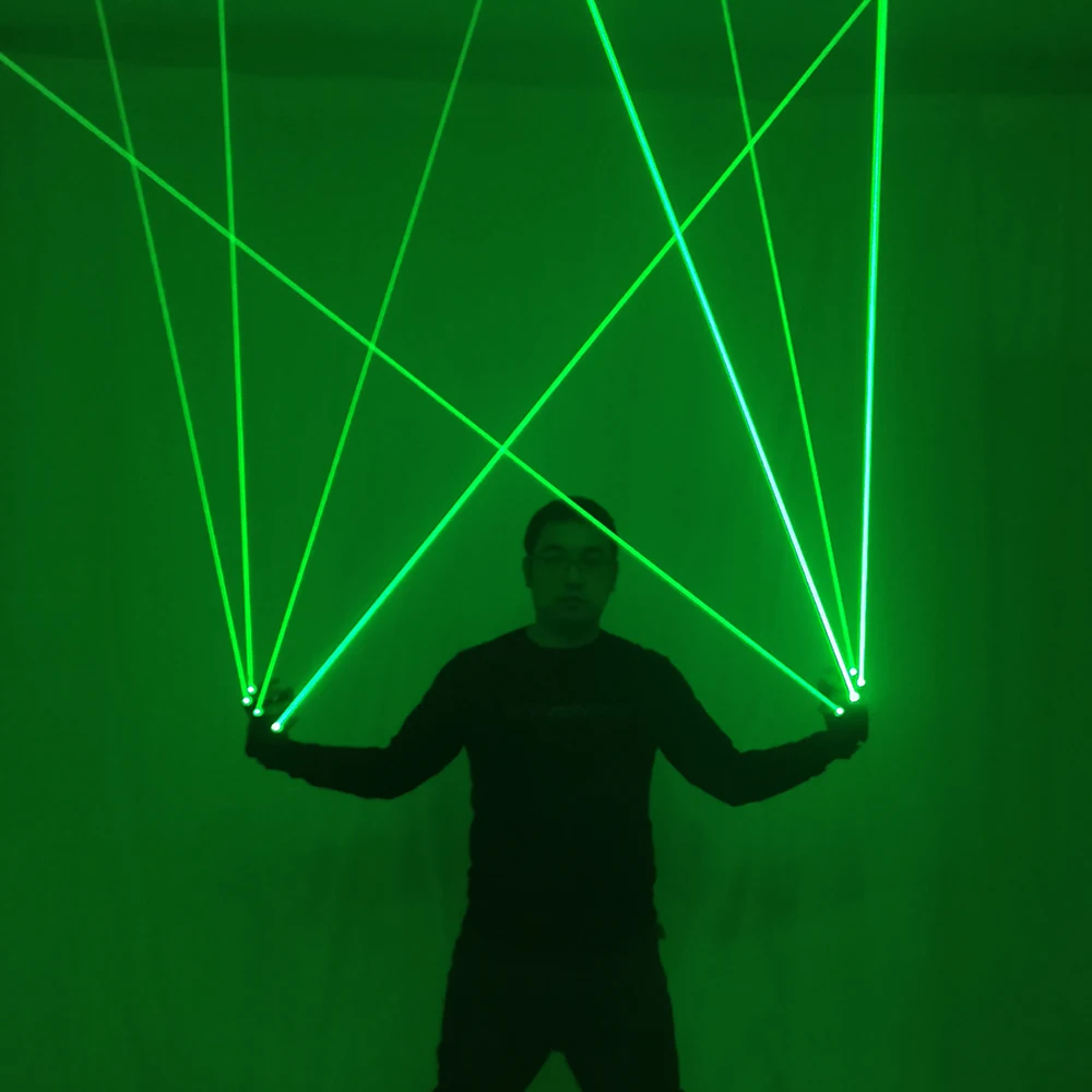 Luvas laser verdes 523nm feixe grande lazer dança palco luva óculos led flash dedo palma luz vestir-se led robô terno