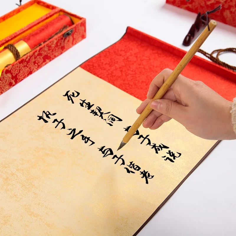 Xuan Paper Scroll Chinese Traditional Wedding New Year Decoration Hanging Brush Axis Calligraphy Half Ripe Rice Paper Scroll