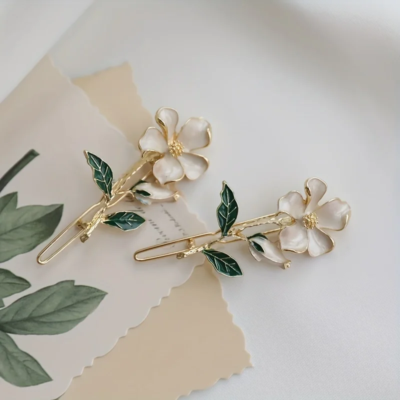 New Style Elegant Hair Clips Oil Drip Gardenia Hairpins Metal Hairgrips Fairy Hair Accessories Flowers Hair Barrettes