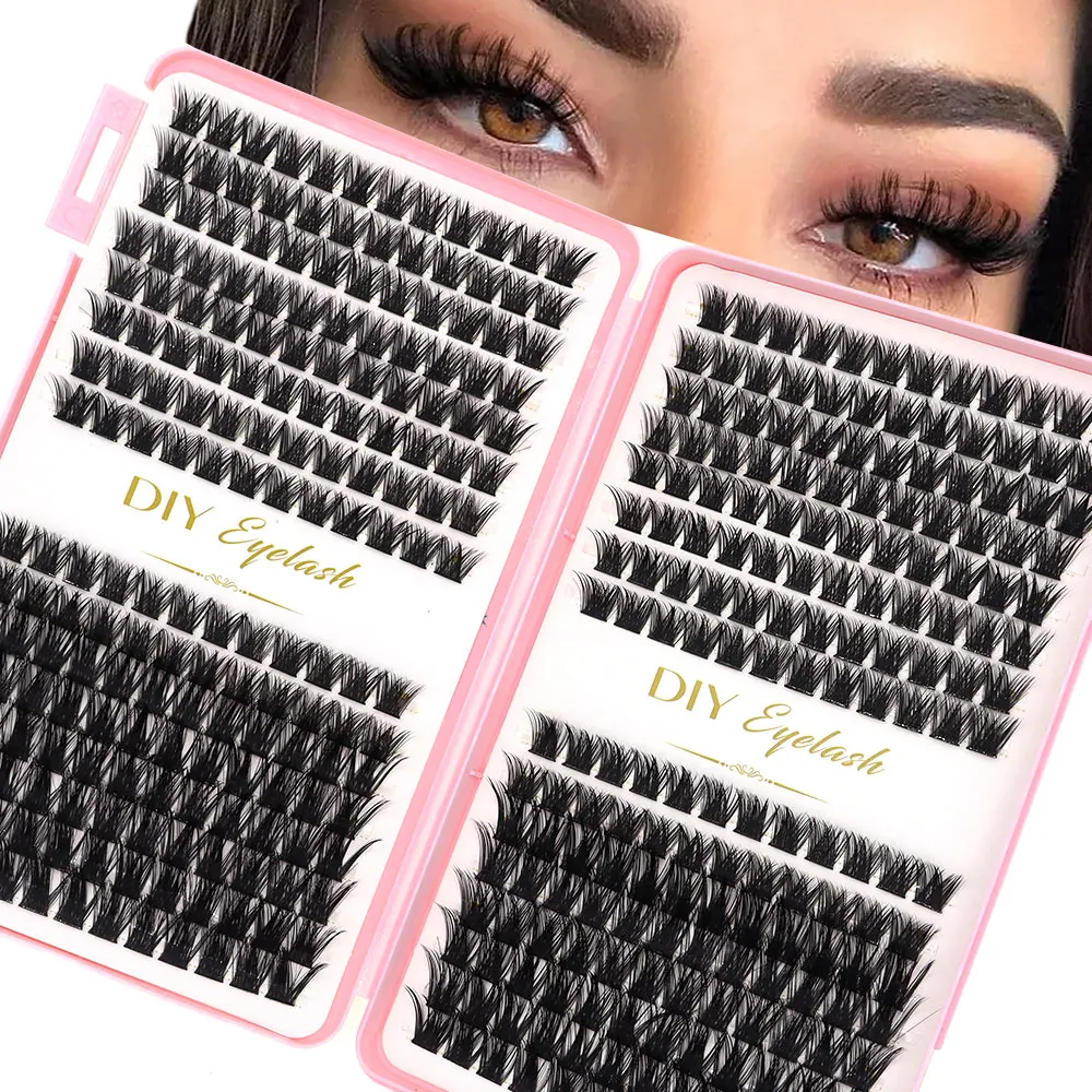 DIY Home Eyelash Extension Kit 384 Clusters of Faux Lashes for Thick Long Lashes Booklet Included for Extended Wear Eyelashes