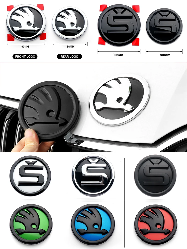 Naklejka z logo na maskę samochodu 80/90/100mm, zamiennik emblematu na bagażnik, logo Skoda S Octavia Mk3 Fabia 2 Superb 2 Kamiq Kodiaq VRS — 2