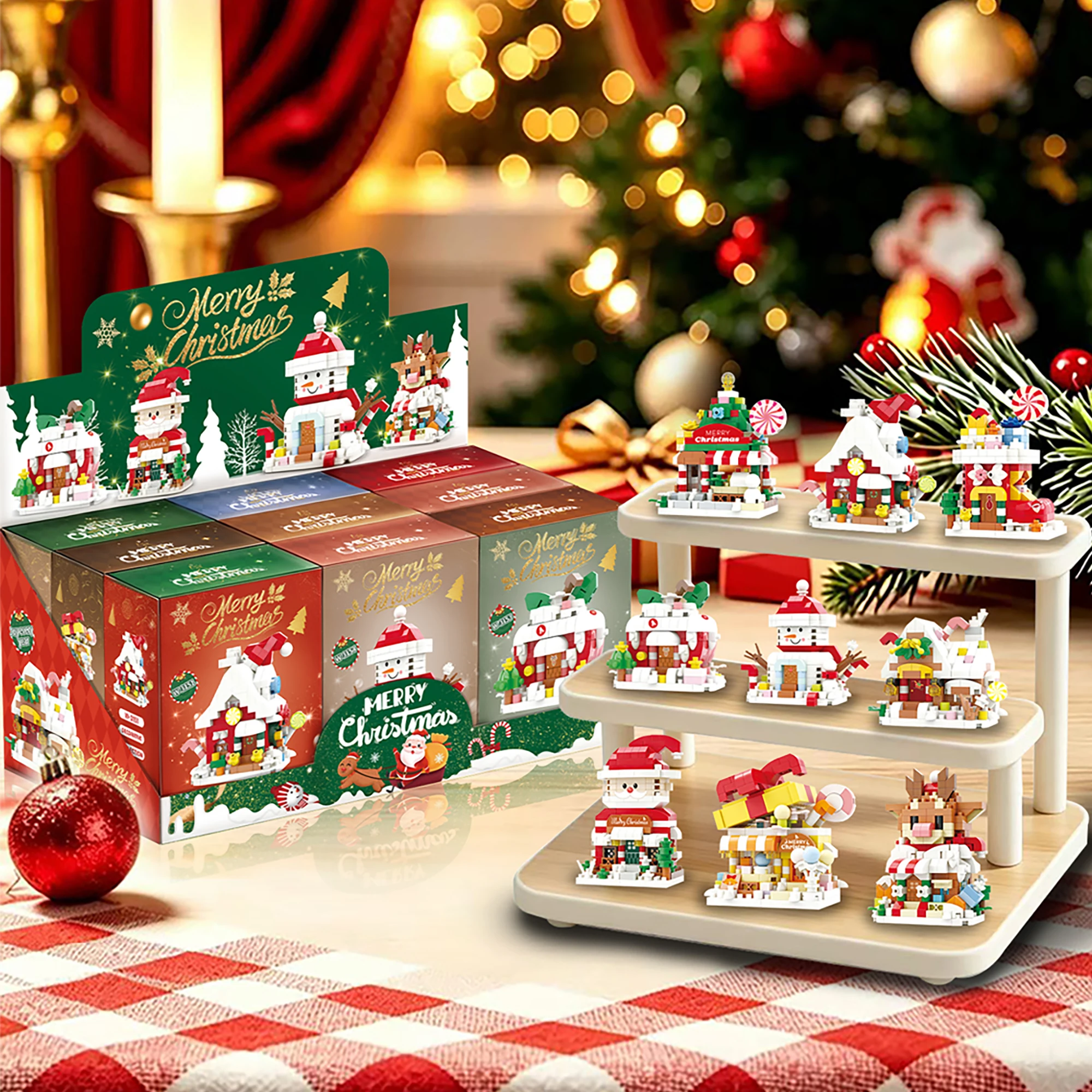 Regalos de Navidad, Mini Bloques de Construcción de Partículas, Ladrillos de Ensamblaje DIY de Papá Noel, Juguetes de Rompecabezas, Decoración de Escritorio para Niños