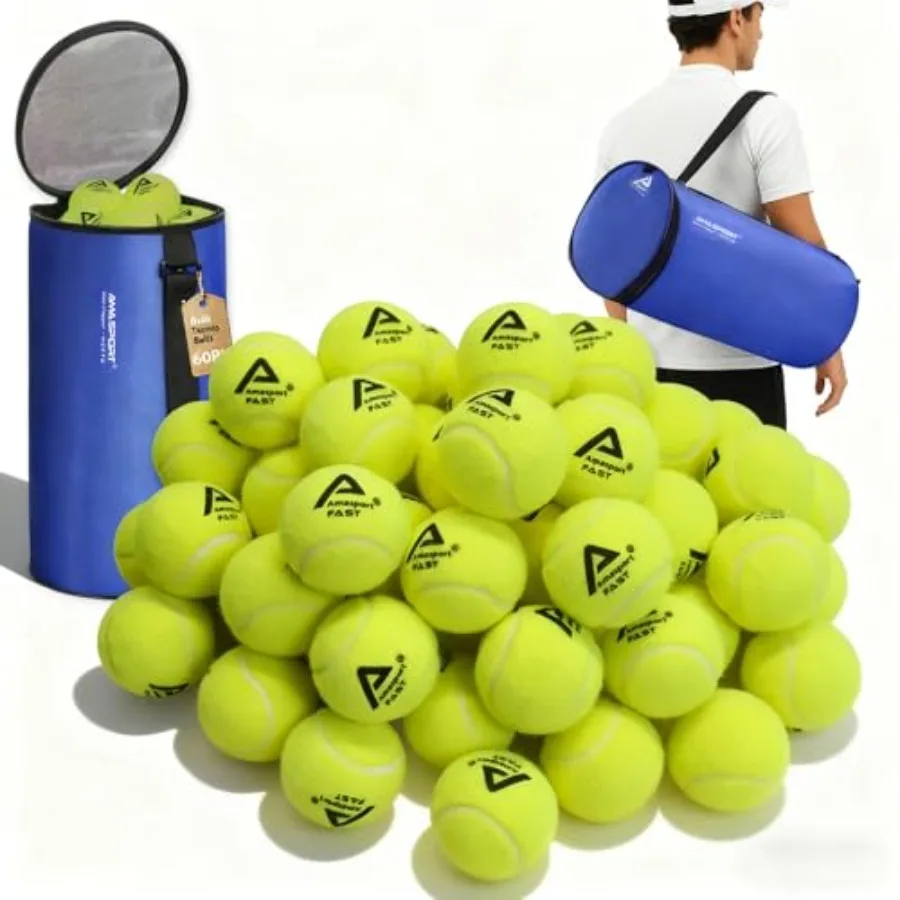 

Теннисные мячи оптом в сумке-контейнере - 60 штук в ведре, высокоэластичные, без давления, идеально подходят для тренировок и практики.