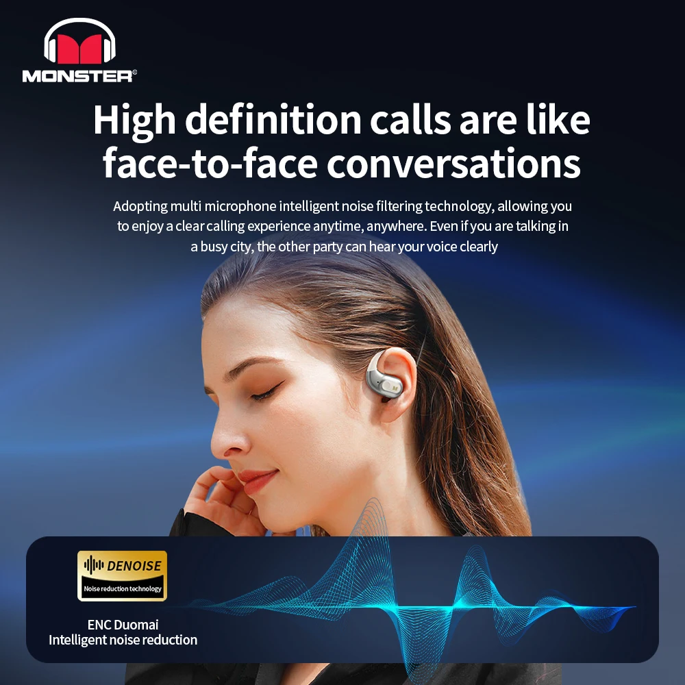 Monster AC330 OWS Drahtloser Bluetooth-Kopfhörer, HiFi-Sounds, hochwertige HD-Anrufe, Kopfhörer mit Mikrofon, Rauschunterdrückung, Ohrhörer, 8 Stunden Spielzeit