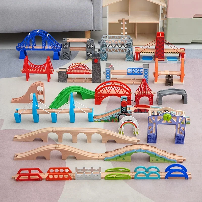new Kids Railway Toys Wooden Train Track All Kinds of Bridge Track Accessories fit for Wood Tracks Toys Gifts