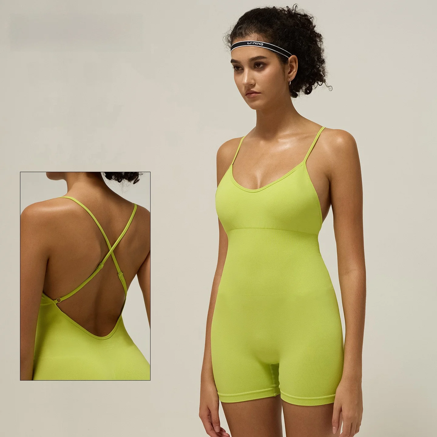 

Cross-Back One-Piece Yoga Suit Women's Fitness Training Sports Bodysuit High-Waist Five-Quarter Nylon Sportswear