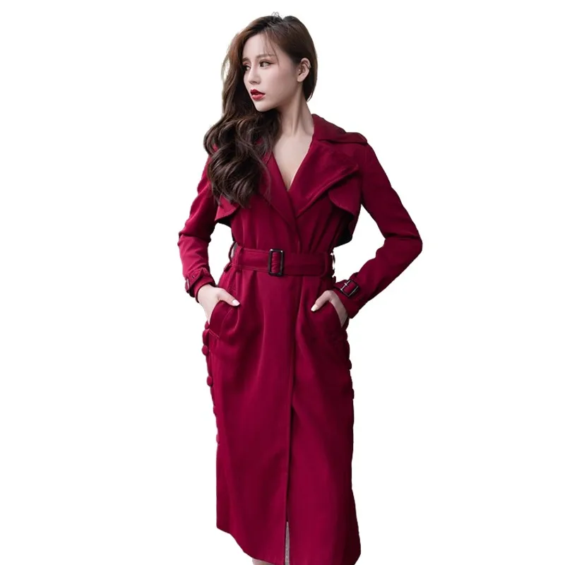 Imagem -06 - Clássico Outono e Inverno Novo Vinho Vermelho Lado Dividir Grande Lapela Botão Blusão Feminino Cabolsa Longo Moda Feminino