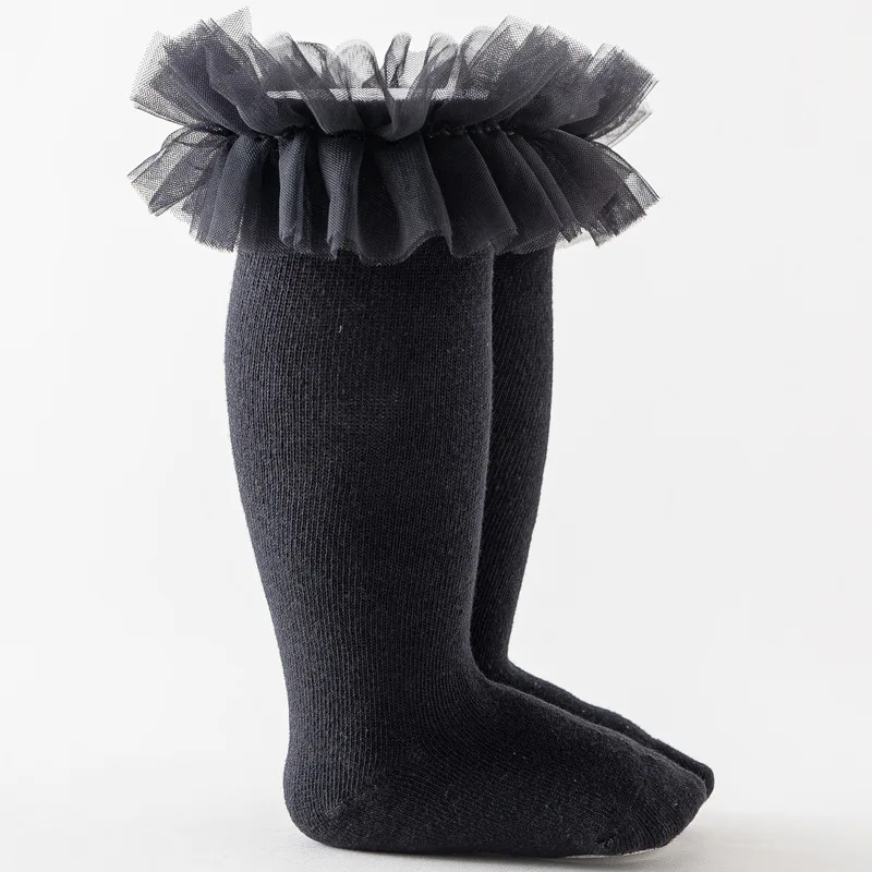 Autunno inverno neonate calzini bambini bambini calzini alti al ginocchio morbido cotone Puffy Mesh pizzo fiore bambini calzino tubo Calcetines