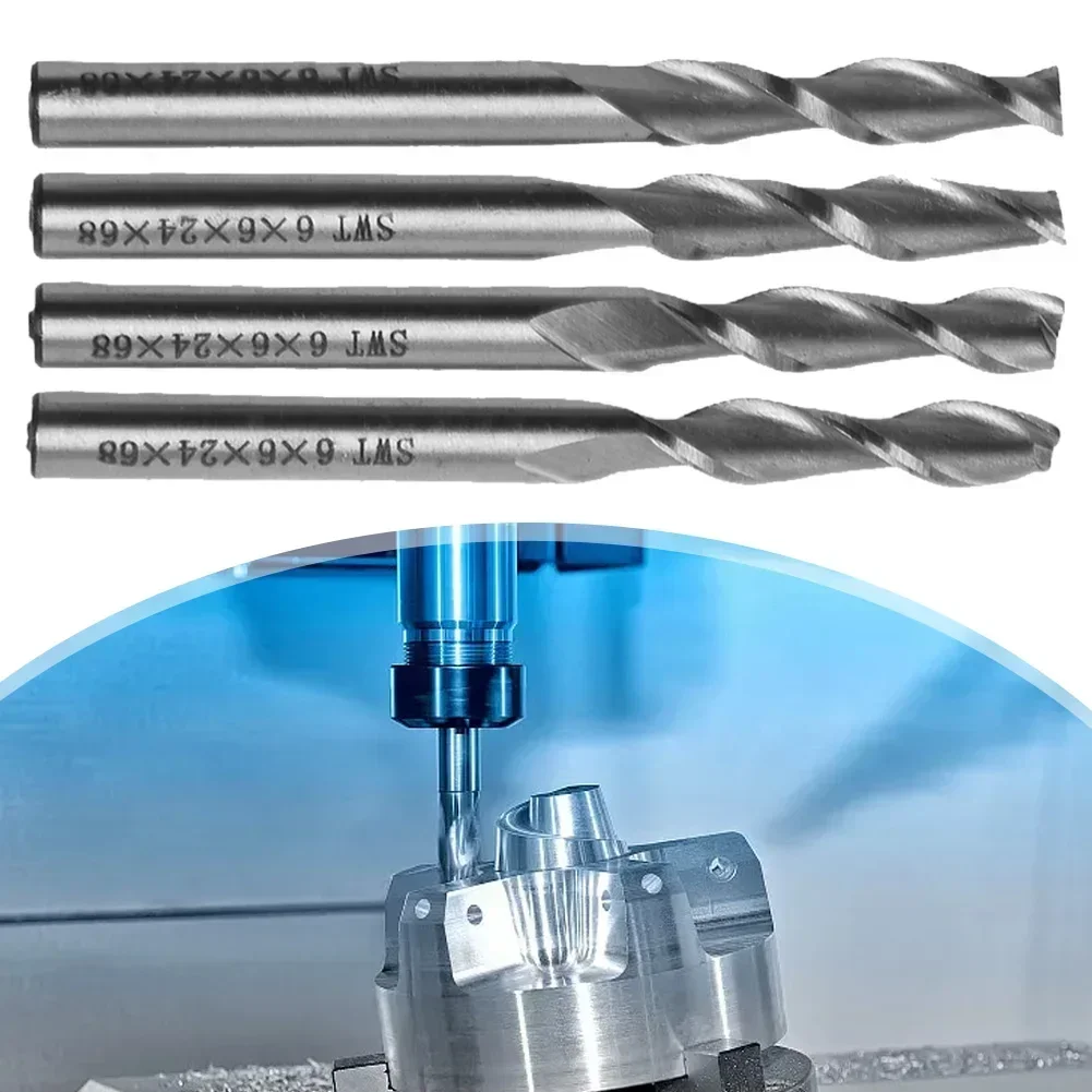 

4pcs 6mm Extra Long End Mill Double 2 Flute Spiral Bit HSS-Aluminium CNC Cutter 6*6*68mm Metalworking Machinery Accessories