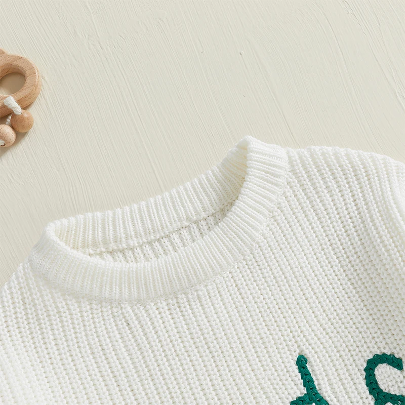 Children s Knitted Jumpers with Long Sleeves and Round Neckline Featuring Embroidered Letters - Stylish Autumn Pullovers for