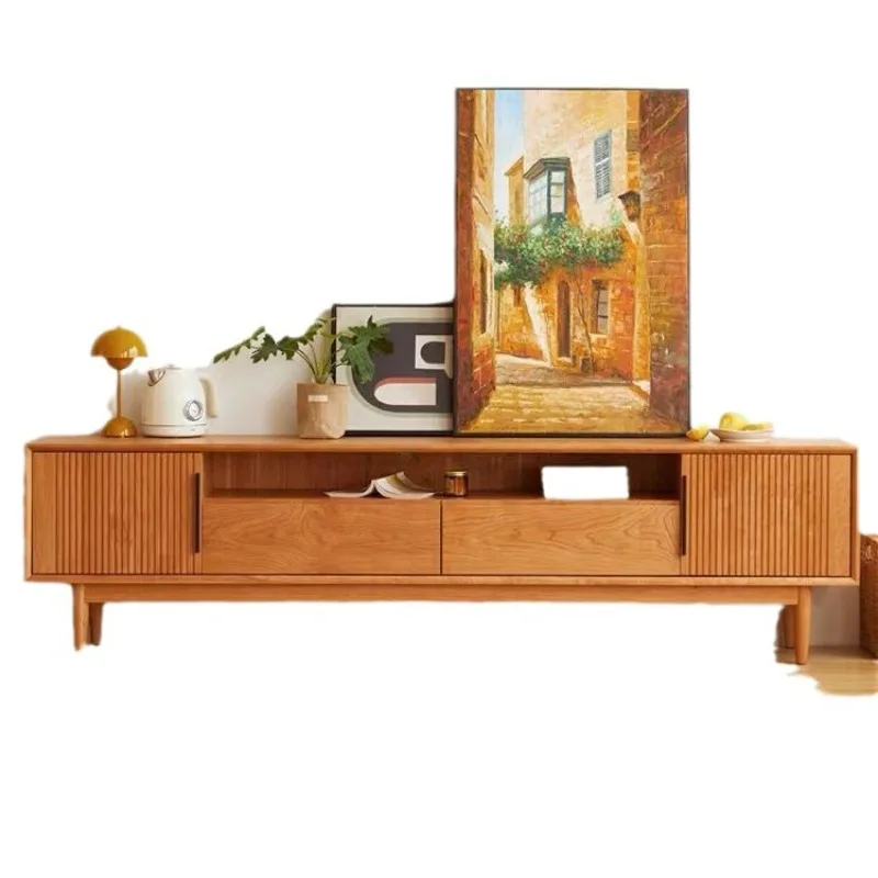 

All solid wood cherry wood TV cabinet white oak simple modern living room audio-visual cabinet black walnut locker