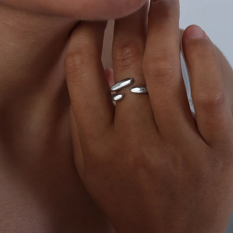 خواتم فولاذ مقاوم للصدأ 316L بسيطة للنساء ، مطلية بالذهب عيار 18 ، مقاومة للماء ، بدون تشوهات ، خاتم نسائي بسيط مفتوح ، مجوهرات نسائية #5