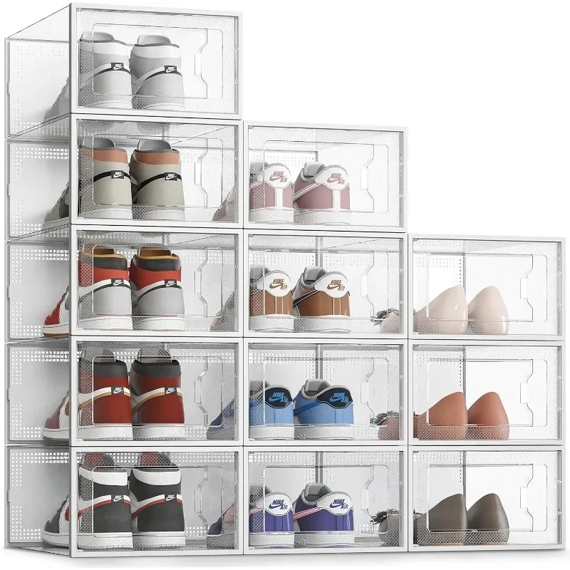 12 Pack Shoe Storage Box, Clear Plastic Stackable Shoe Organizer for Closet, Shoe Rack Sneaker  Fit up