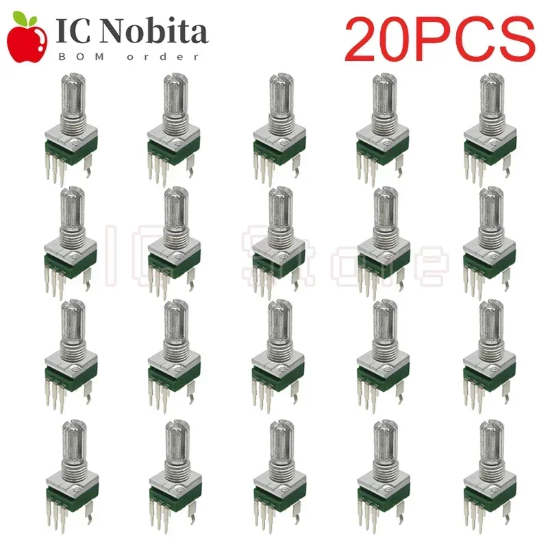 20 szt. Potencjometr RK097 pionowy pojedynczy łącznik B2K 5K 10K 20K 50K 100K 500K 1M Ohm 15mm bez przekładni 3Pin