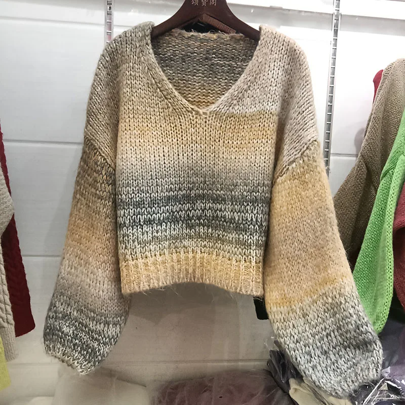 Women Winter Knitted Pullover Tops Long Sleeve Striped O-neck Pull Jumpers Female Loose Casual Knitting Pullovers Sweater