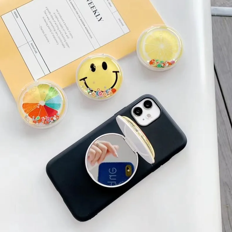 

Cute Bear Makeup Mirror Phone Stand Flip Cover Sticker Holder Portable Compact Desktop Bracket Couple Gift Universal Adhesive