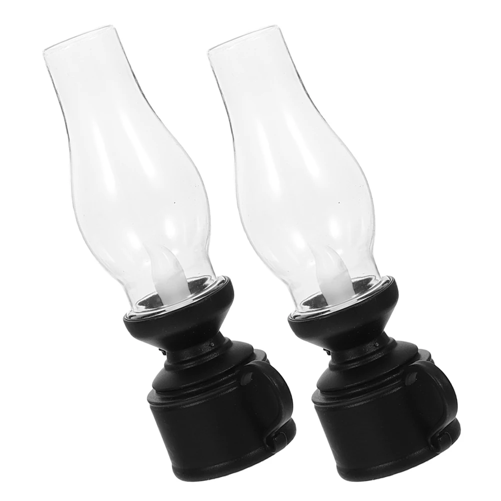 

2pcs Electronic Lamp Vintage Decor Flame Desk Warm LED Hurricane Lantern Home Lighting Outdoor Oil Lamp Retro Lanterns