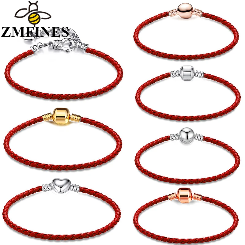 Red Classic Leather Charm Bracelet Fit Original DIY Bead Brand Bracelets For Women Jewelry Gifts Making Wholesale