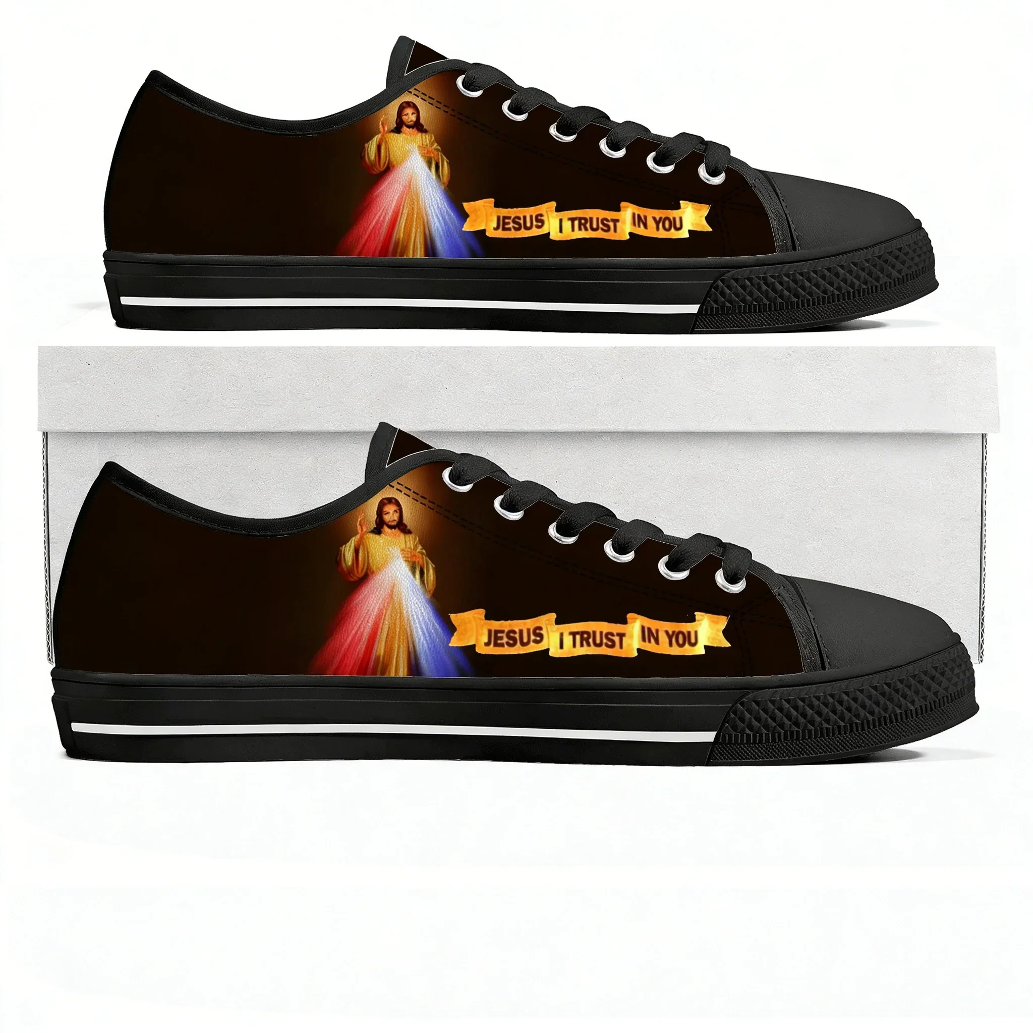 DIY Christian God Religion Jesus Printed Cross Low Top Lightweight Sneakers Mens Womens Teenager Canvas Sneaker Casual Shoes - view 3