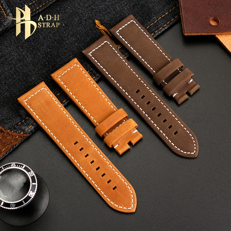 Vintage Matte Leather Watch Strap For Zenith Big Pilot Bronze Men\'s Cowhide Strap Accessories 23mm Waterproof and Soft