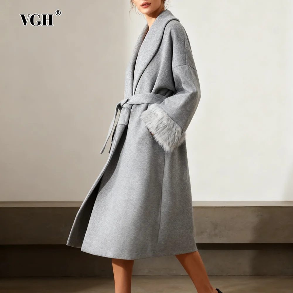 

VGH темпераментные однотонные утягивающие куртки для женщин с v-образным вырезом и длинными рукавами, осеннее элегантное теплое пальто, женский модный стиль