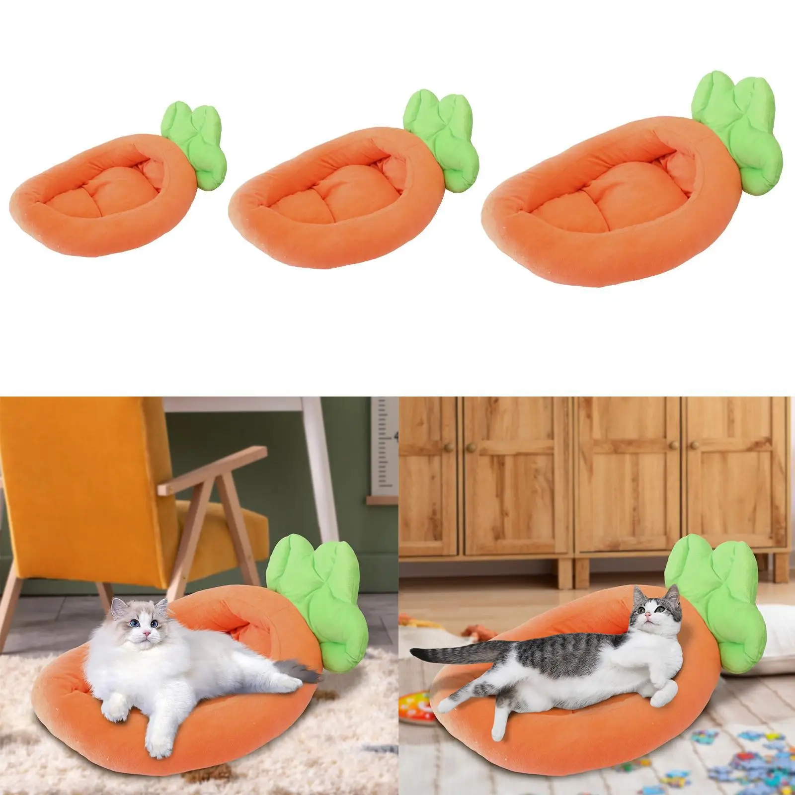 Dog Bed Carrot Themed Plush for Small to Medium Pets Machine Washable All Seasons Soft Comfortable Pet Bed Puppy Cushion Cat Bed