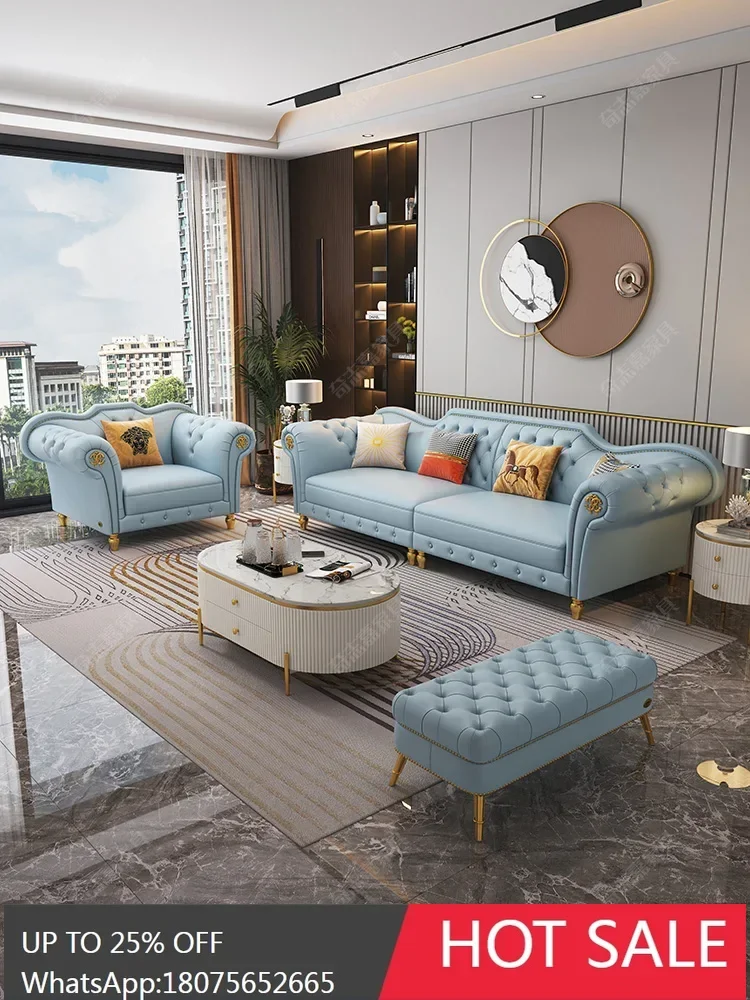 LYN American light luxury leather sofa first layer cowhide small apartment straight row four-person combination